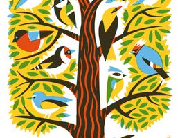 Postkarte "Linnut" - die Vögel im Baum