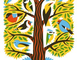 Postkarte "Linnut" - die Vögel im Baum