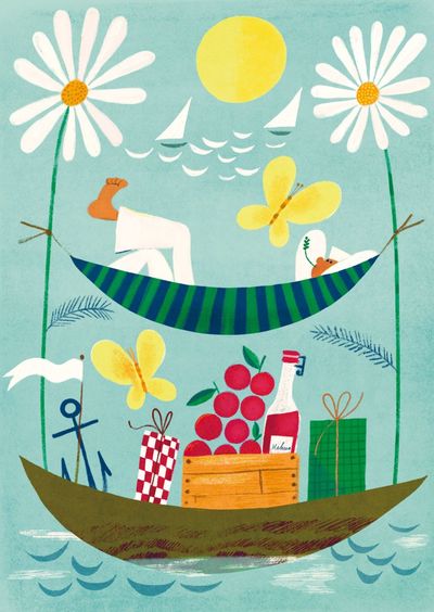 Postkarte "Picnic" - ein Picknick in der Hängematte